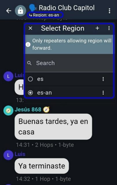 En la aplicación MeshCore, abre el canal y mantén pulsado el nombre del canal.