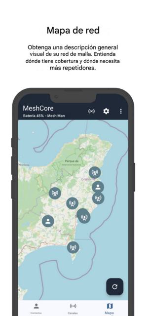 Mapa de la red MeshCore. Mapa de la red MeshCore.