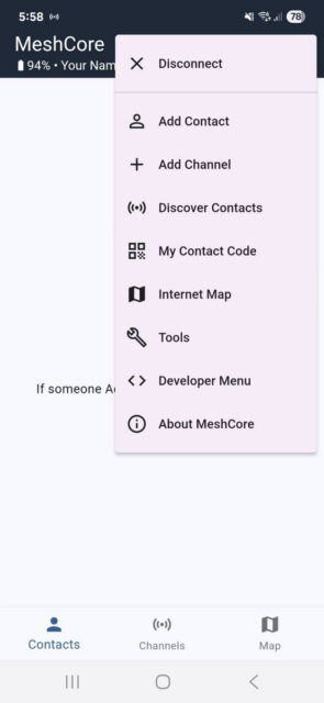 Pulsa la opción «Mi código de contacto» del menú.