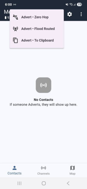 Pulsa la opción «Anunciar (Zero Hop)» o «Anunciar (Flood Routed)».