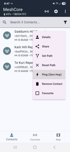 Pulsa la opción «Ping (Zero Hop)».